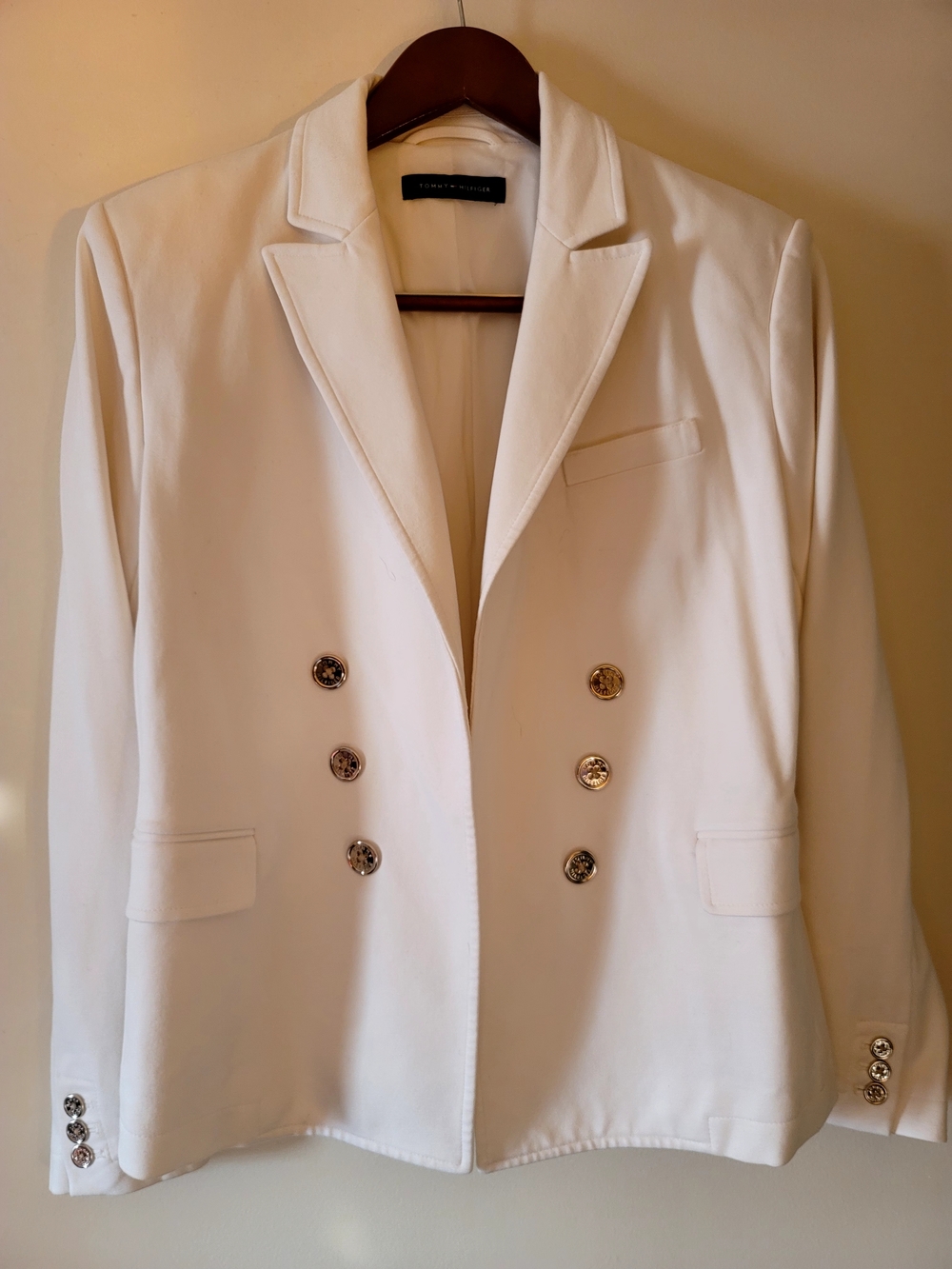 Tommy Hilfiger White Double-Breasted Blazer with Gold Buttons